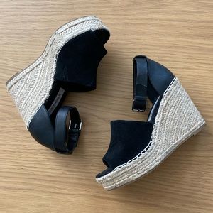 Steve Madden Black Leather and Suede Wedge Sandals